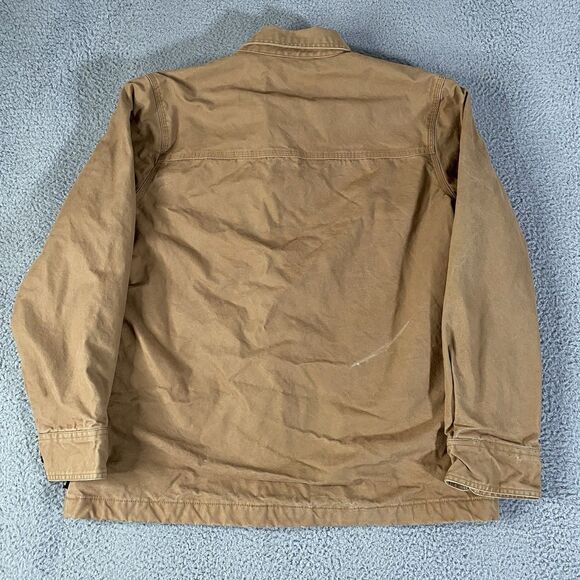 Brazos Work Force Jacket Mens Medium Beige Red Flannel Lined Canvas Work Wear - Picture 8 of 13